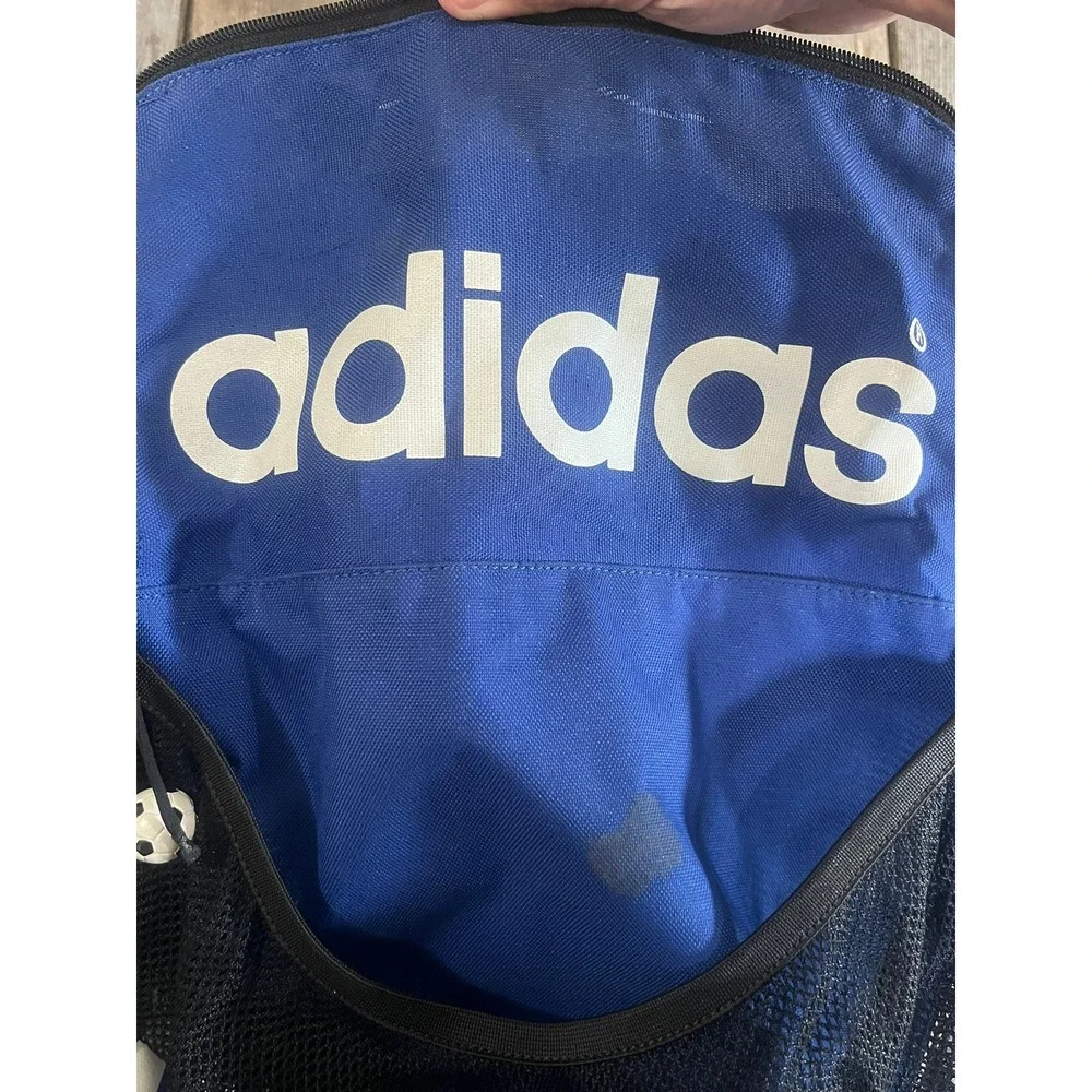 Adidas Soccer Backpack Royal Blue White Mesh Ball Pocket Sports Bag Vintage